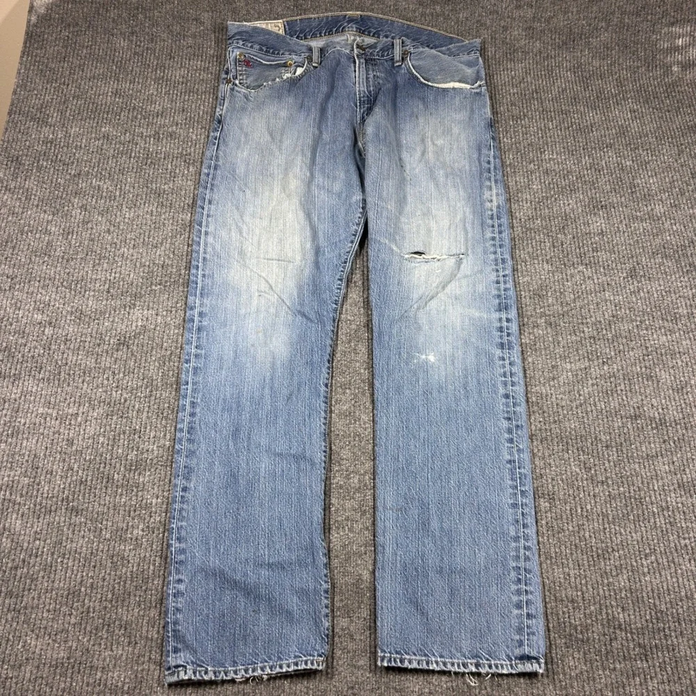 Polo Ralph Lauren Jeans Mens 36x32 Hampton Straight Blue Distressed RN41381